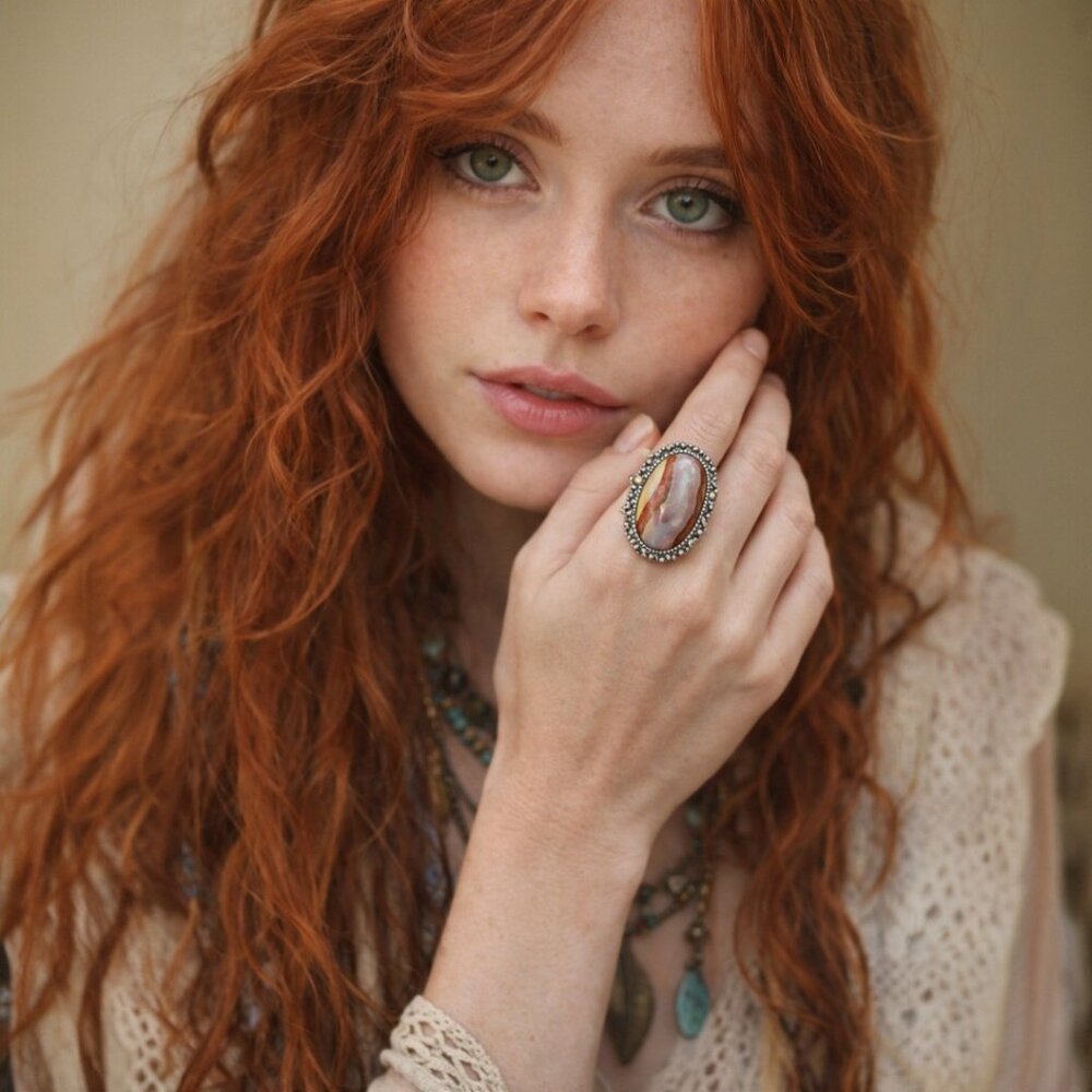 Imperial Jasper Statement Ring Sterling Silver Bo… - image 2